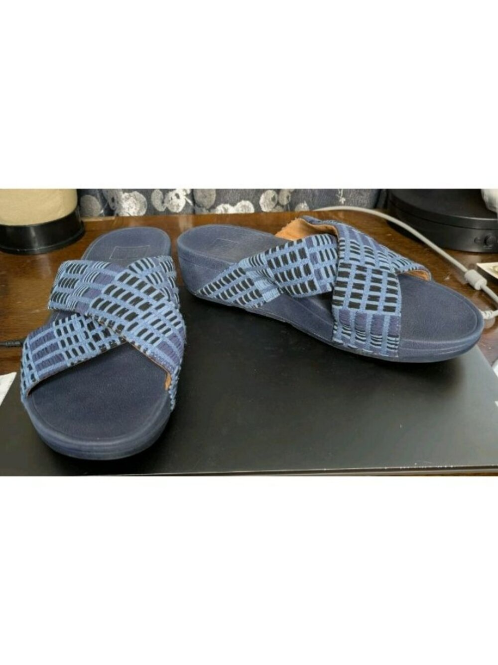 Fitflop Lulu Art Denim Slide Sandals Midnight Navy Size 9
